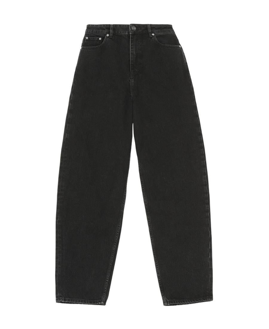 Ganni Black Pants With High Waist And Logo Patch On The Rear In Cotton Woman In Black