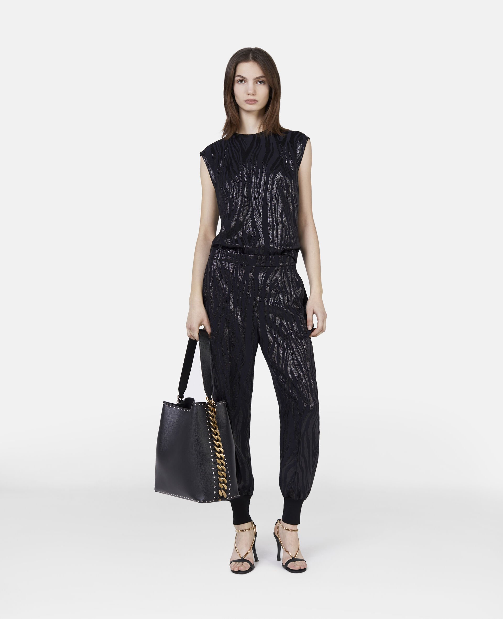 Stella Mccartney Wood-grain Effect Tapered Trousers In Black