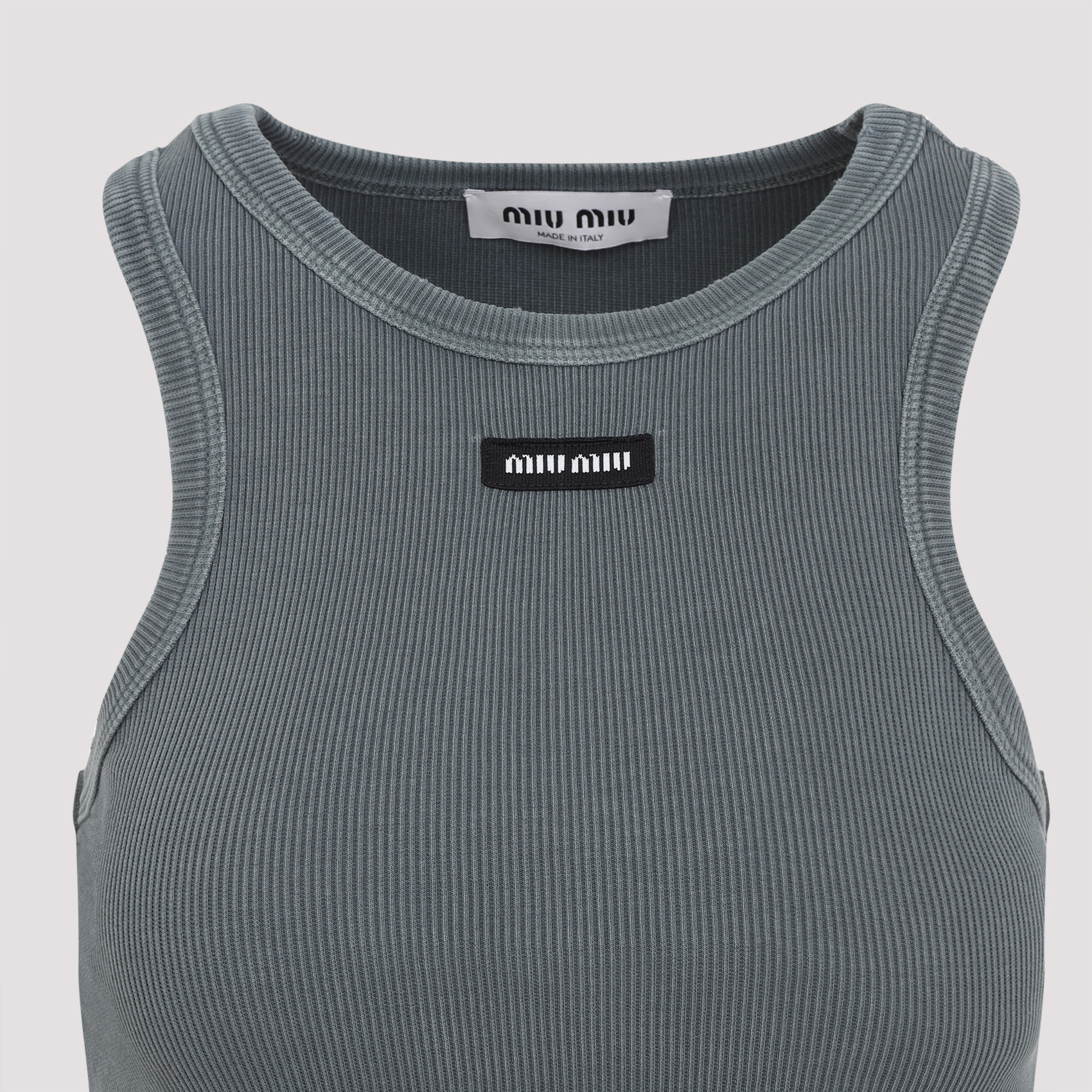 Miu Miu Round Collar Sleeveless Vest In Gray