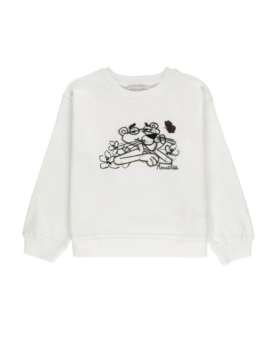 MONNALISA MONNALISA PINK PANTHER-EMBROIDERED CREWNECK SWEATSHIRT