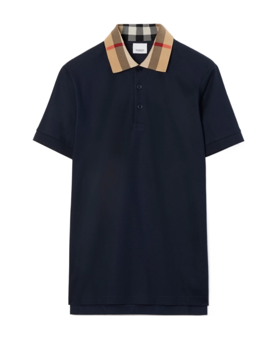 Burberry Cody Polo Shirt With Check Collar In Blue