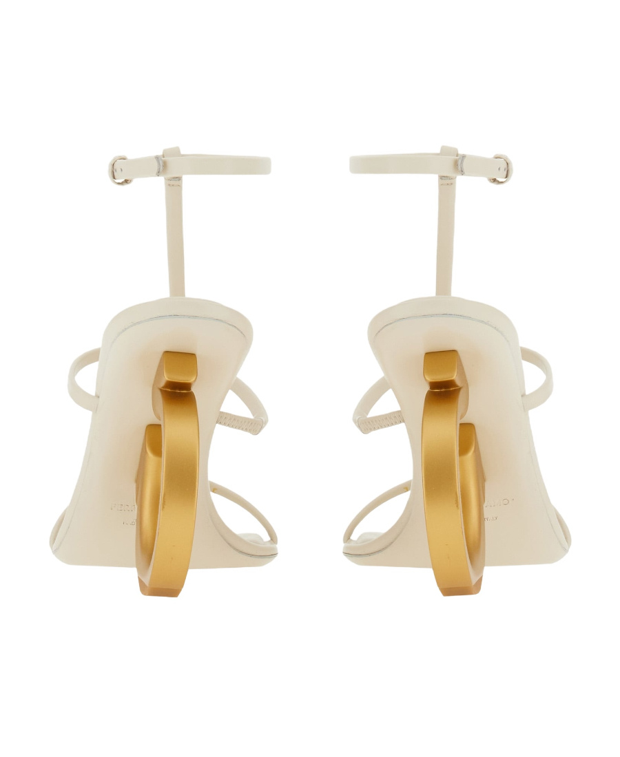 Ferragamo Ladies Gancini Ankle Strap Sandal In White