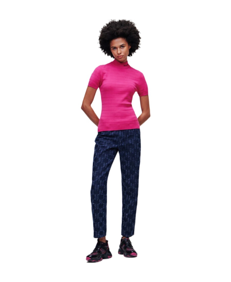 KARL LAGERFELD MOCK-NECK SHORT-SLEEVE KNIT TOP