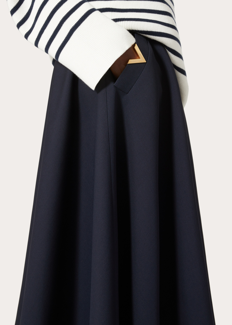 Valentino Crepe Couture Midi Skirt In Blue