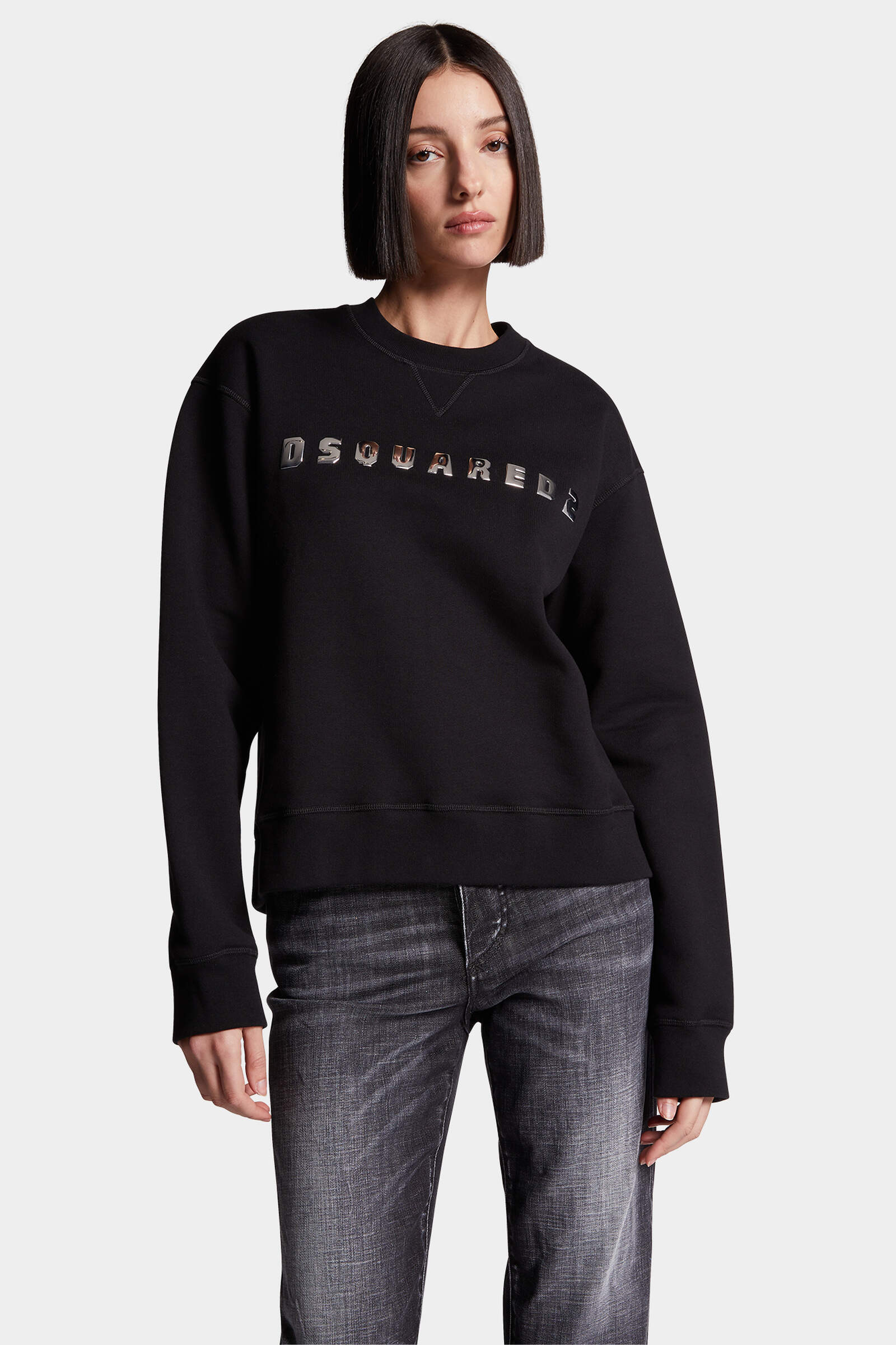 Dsquared2 Relaxed Fit Black Sweatshirts With Bold Logo In Black