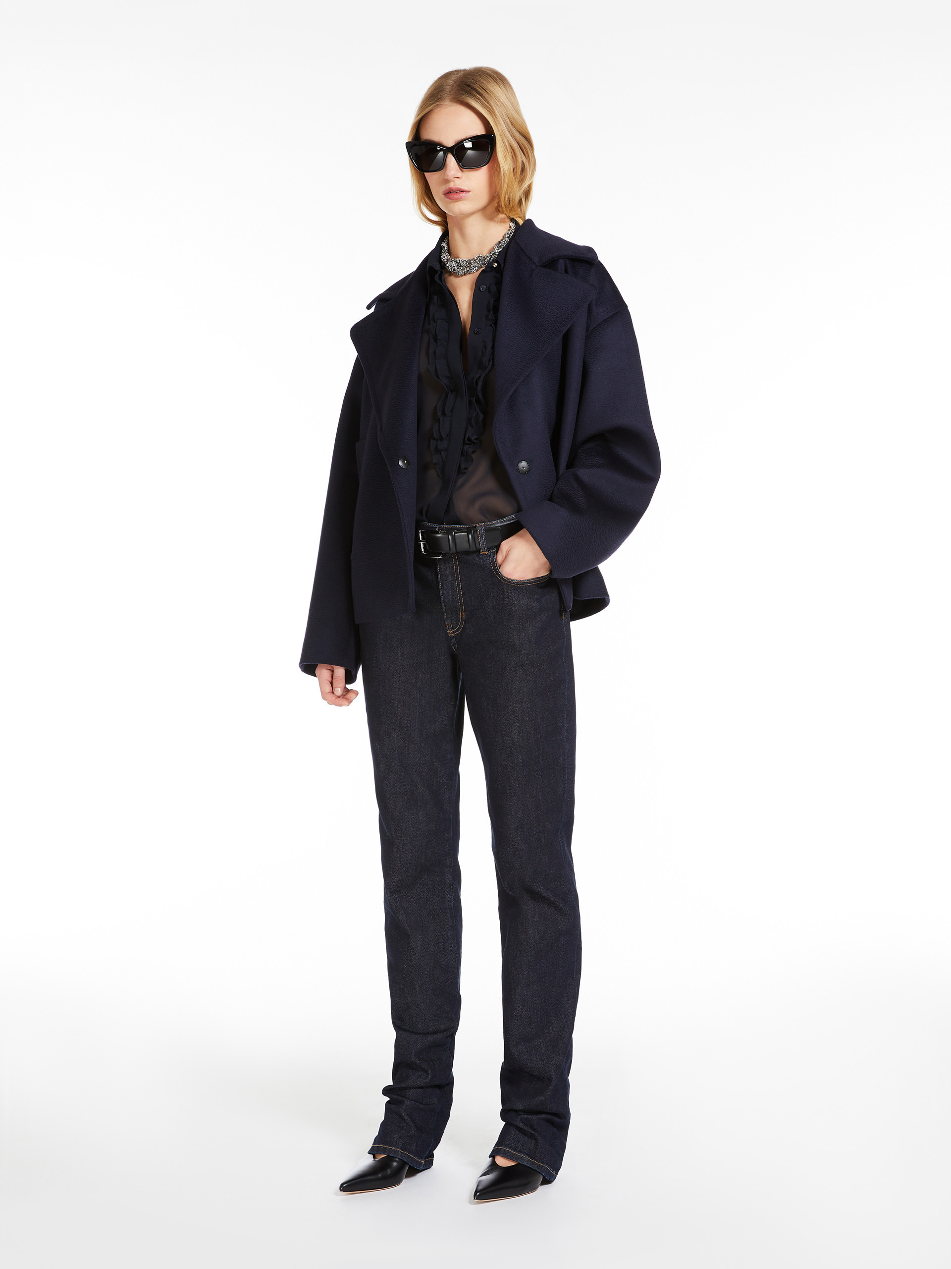 Max Mara Wool Drop Pea Coat In Black