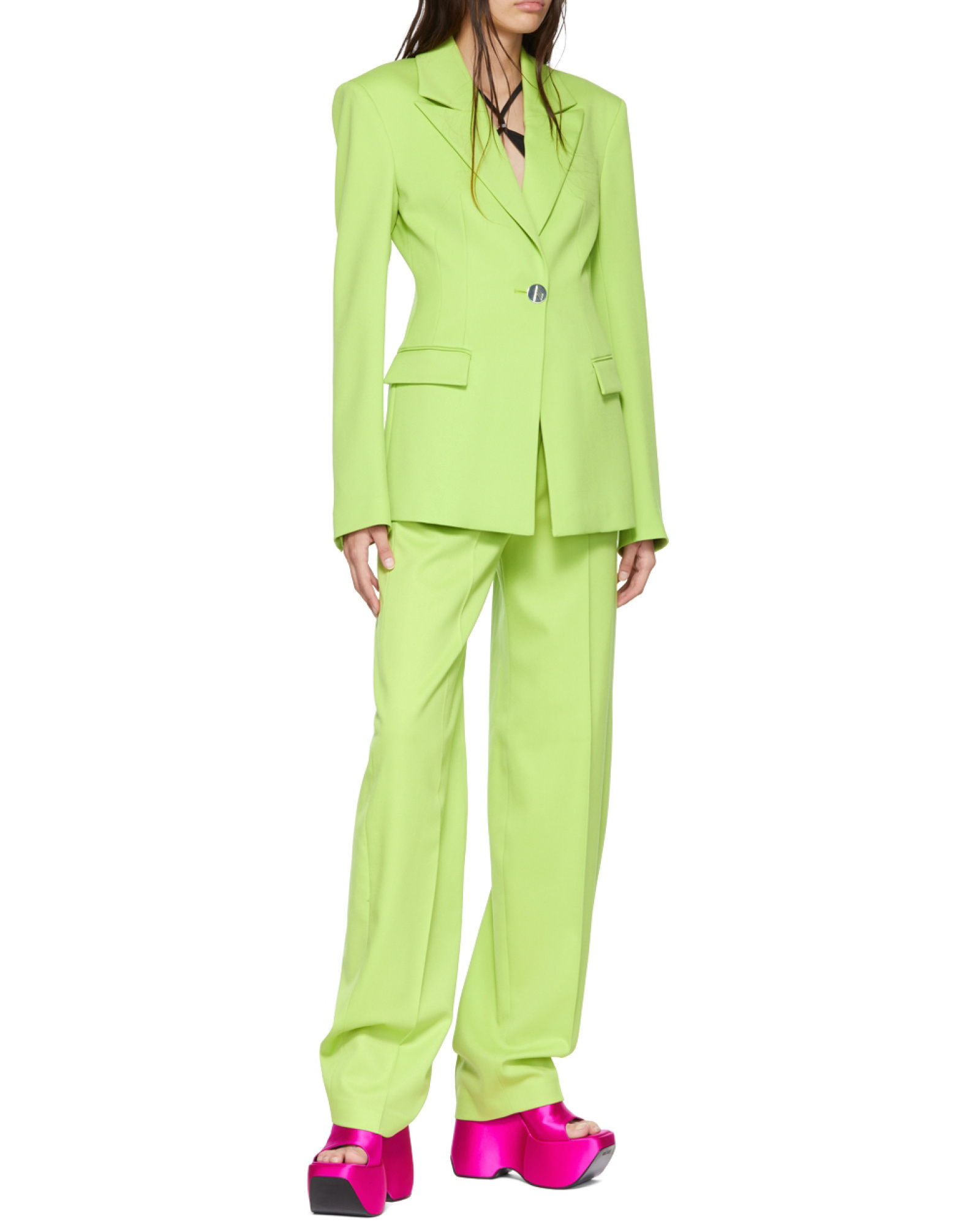 Attico Green Single-breasted Blazer In Yellow