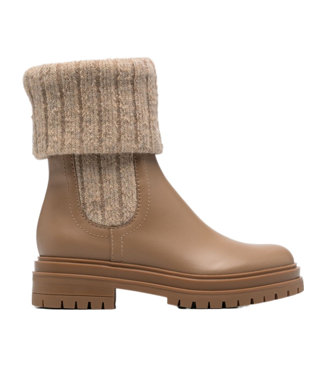 Gianvito Rossi Tenney Leather And Ribbed-knit Chelsea Boots In Brown