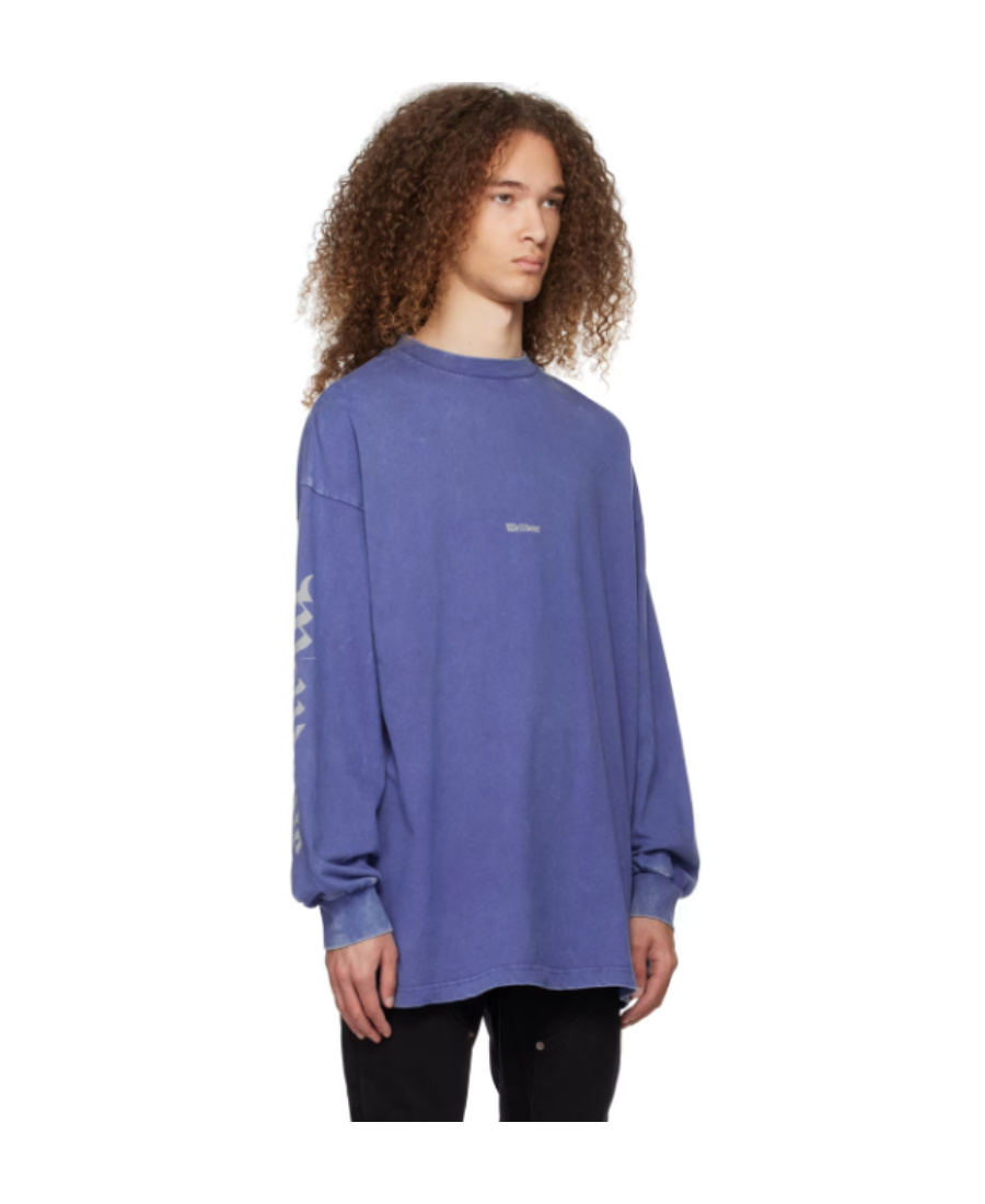 We11 Done Logo-print Long-sleeve T-shirt In Blue