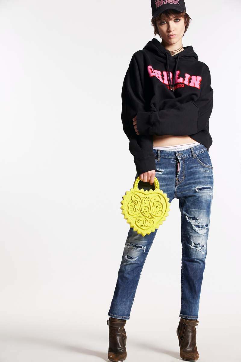 Dsquared2 Distressed Logo-patch Cropped Jeans In Blue