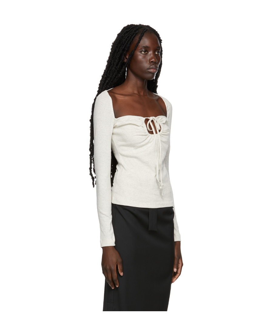Rosetta Getty Grey Ruched Drawstring Cut-out Top In White