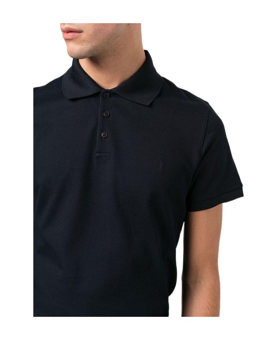Saint Laurent Men's Piquet Cotton Polo Shirt In Blue