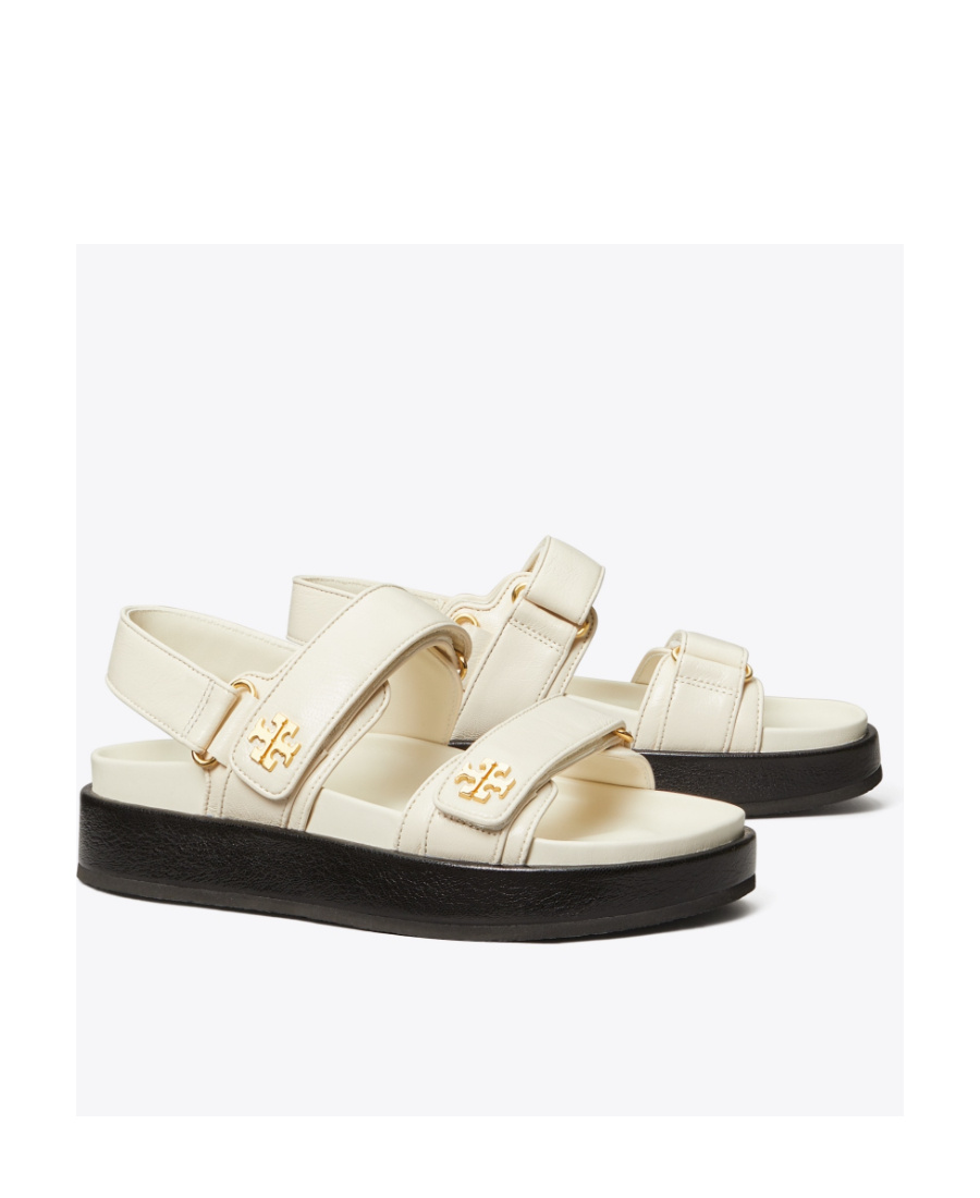 Shop Tory Burch Double T-motif Leather Sandals In White