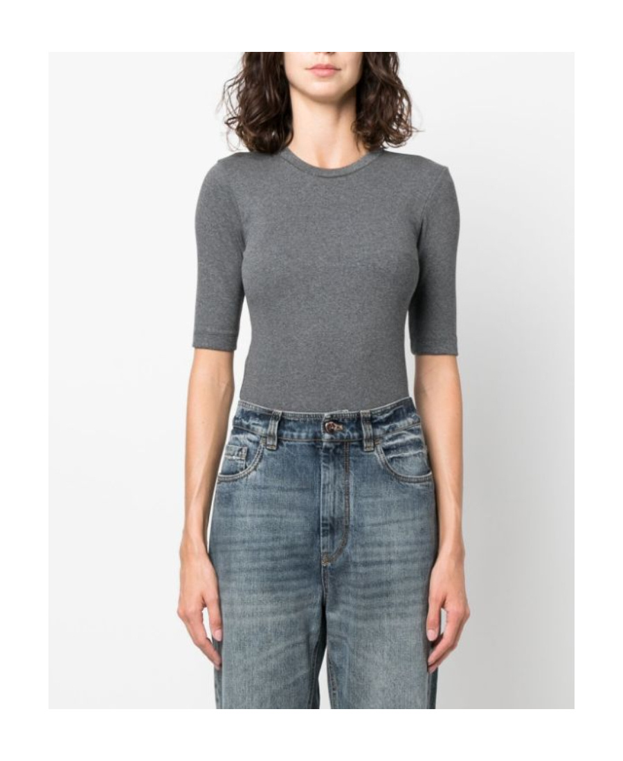 Brunello Cucinelli Short-sleeve Knitted Top In Gray
