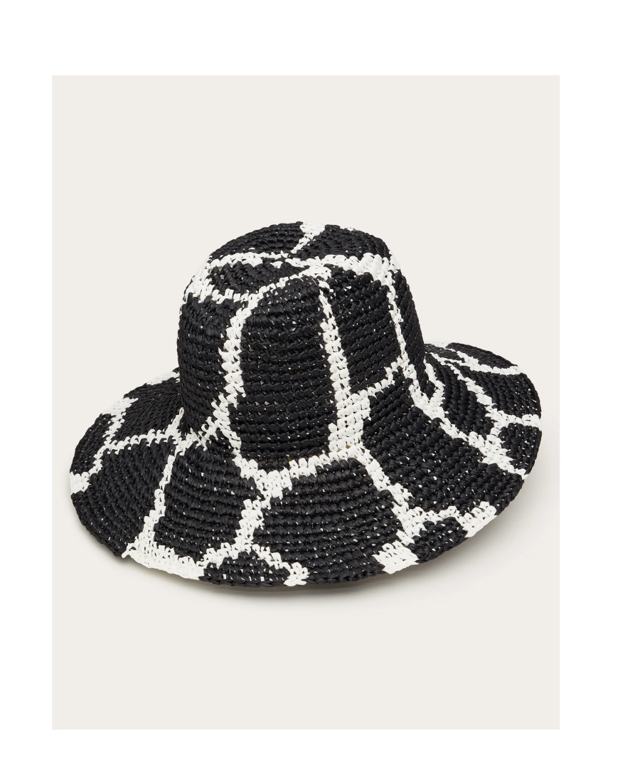 Valentino Giraffa Re-edition Motif Raffia Fedora In Black