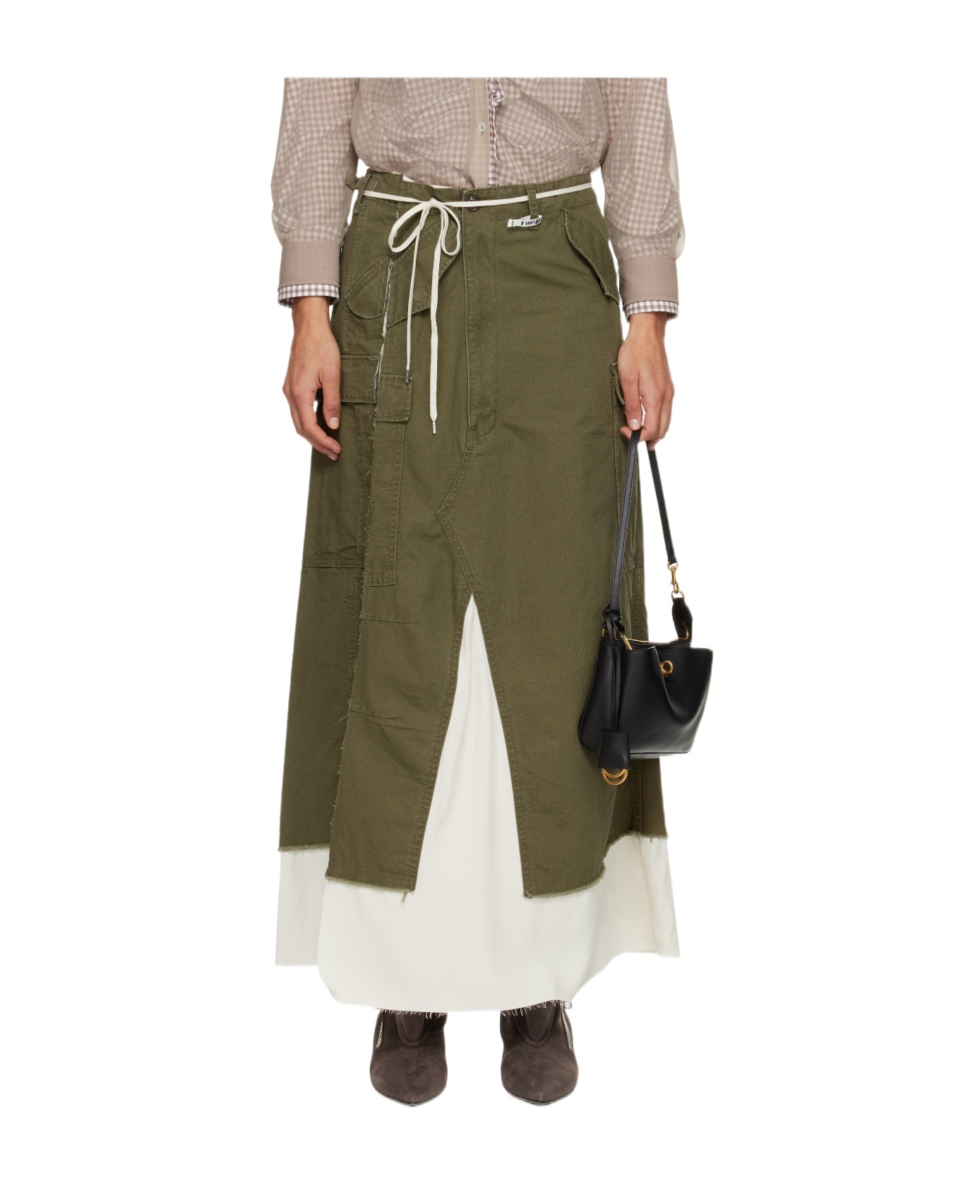 Miharayasuhiro Distressed Cotton Cargo Skirt In Brown