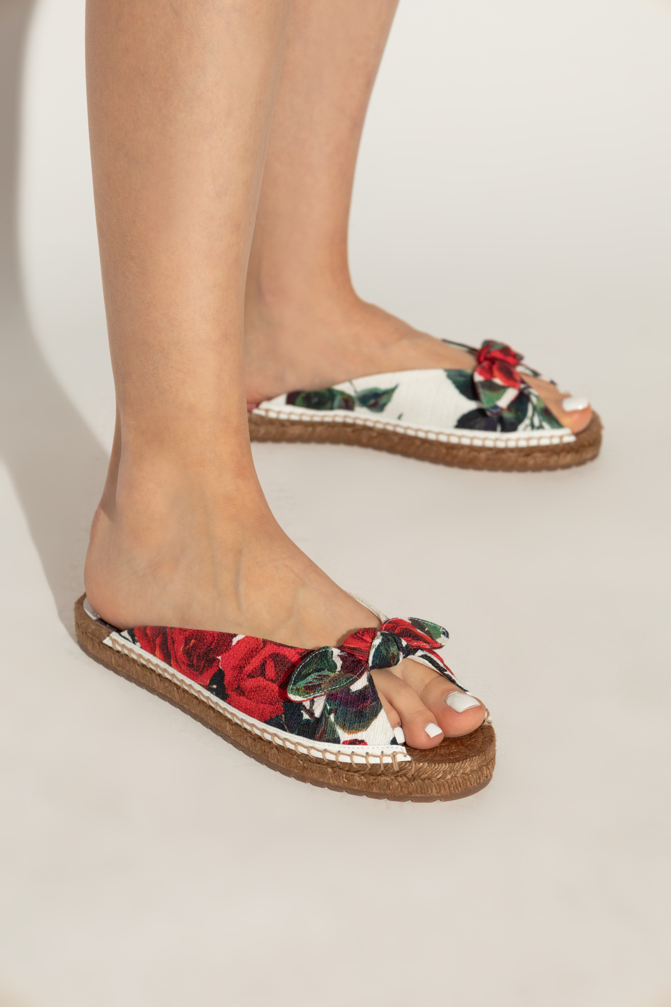 Dolce & Gabbana Floral Espadrille Slides In Brown