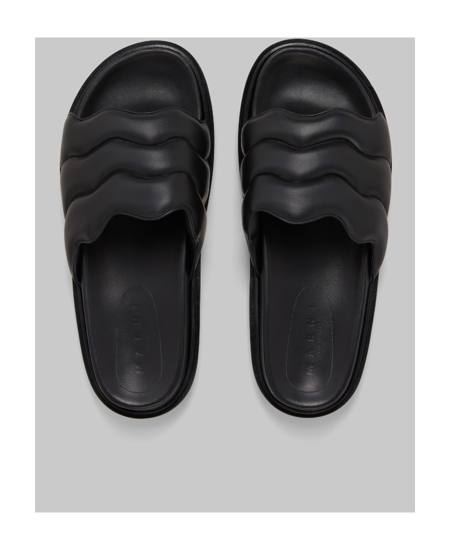 Marni Leather Quilted Strap Slide Sandals In Black