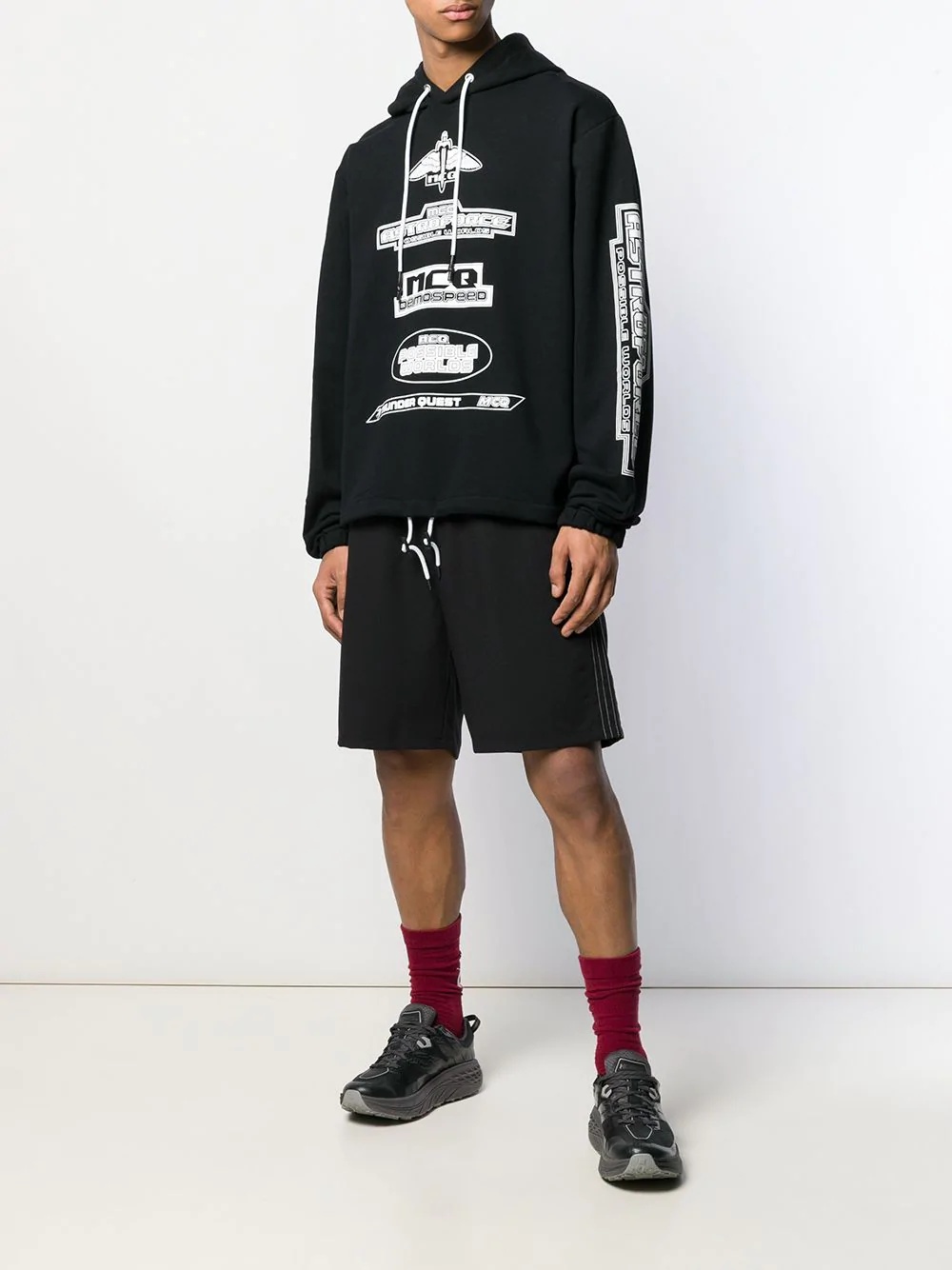 Mcq By Alexander Mcqueen Logo Pattern Printed Hooded Sweater In Black