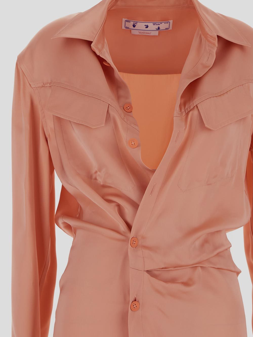 Off-white Off White Satin Mini Shirt Dress In Nude