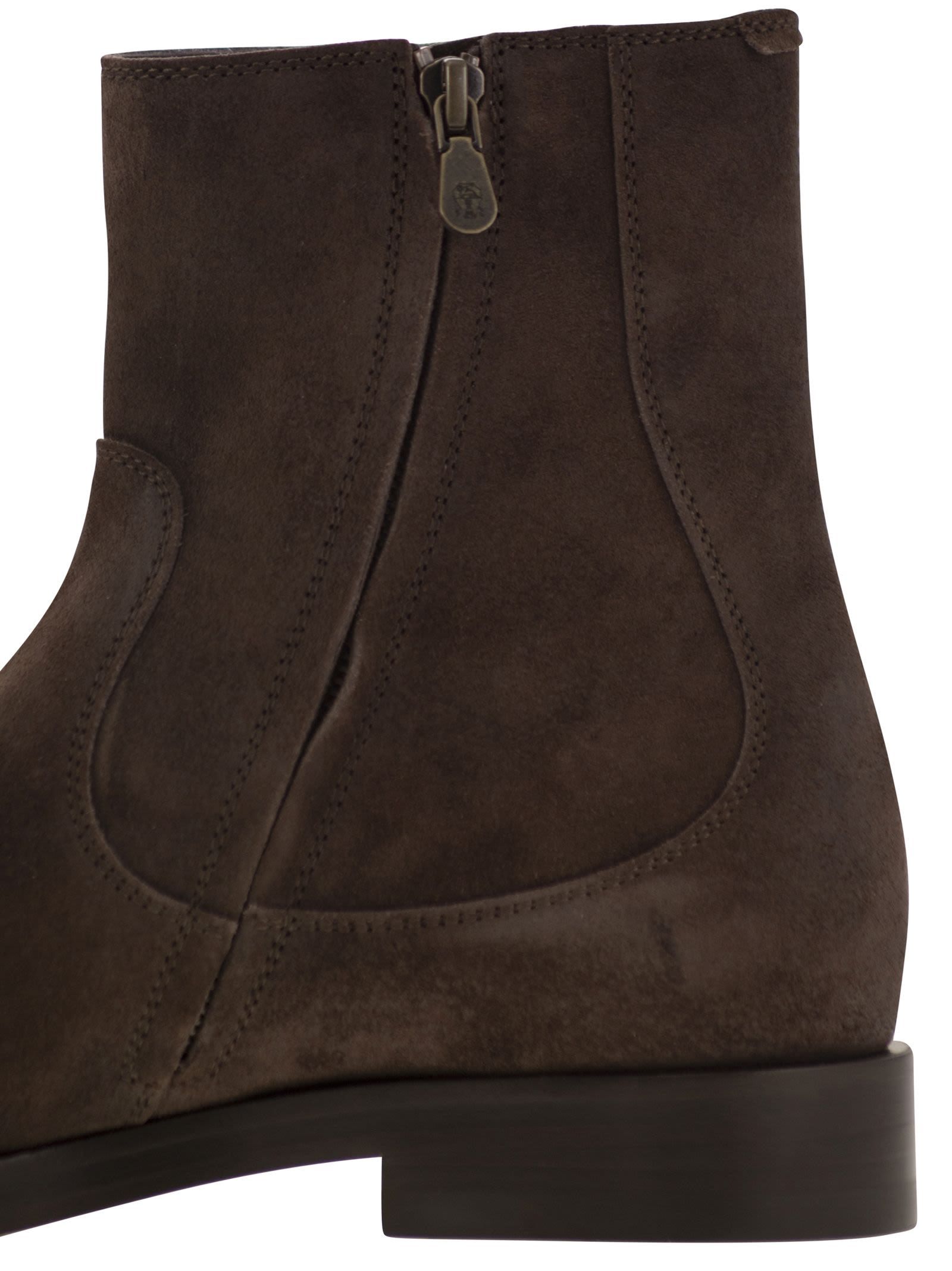 Brunello Cucinelli Round Toe Boots In Burgundy