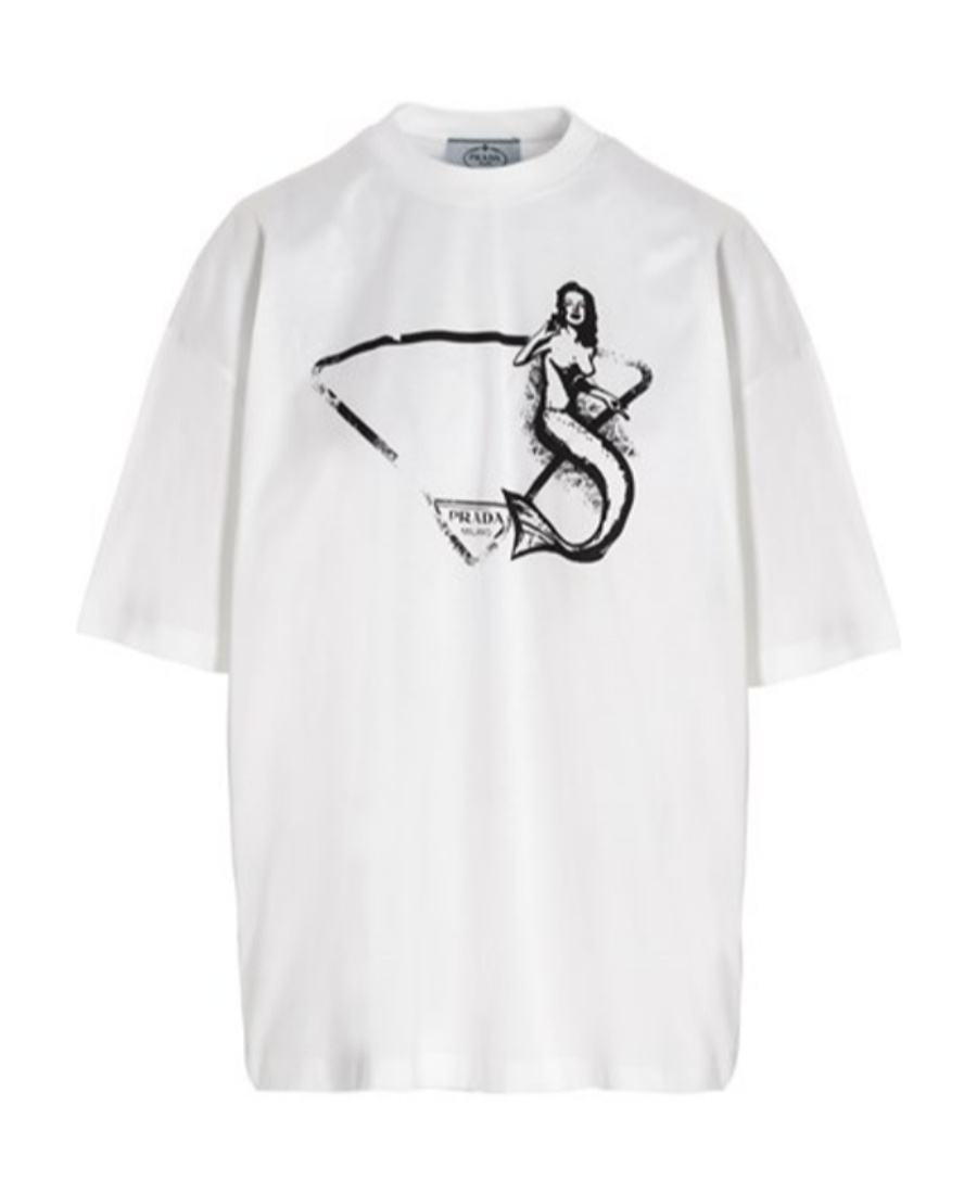 Prada Pattern Printed Short-sleeved T-shirt In White