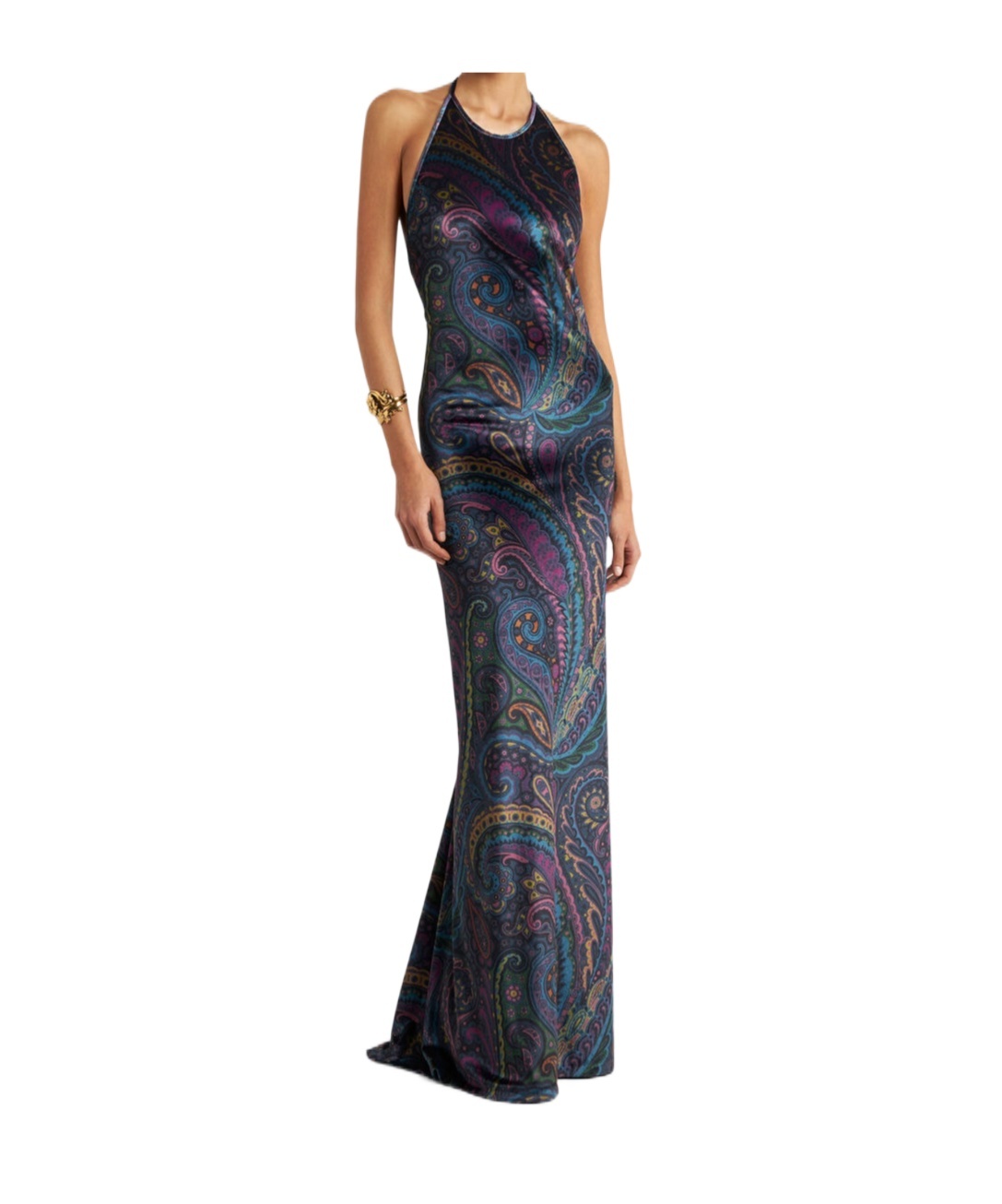 Etro Paisley-print Halterneck Maxi Party Dress In Multi