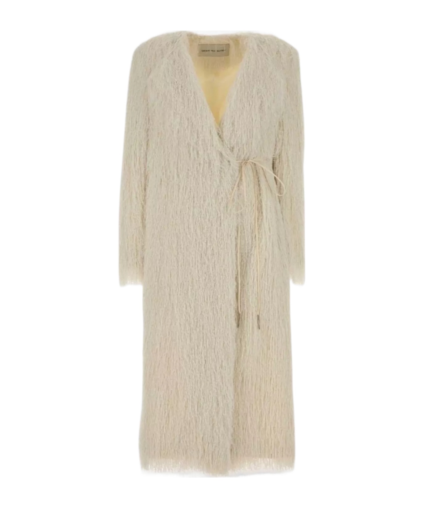 Dries Van Noten Textured Long Coat Belted At Waist In Brown