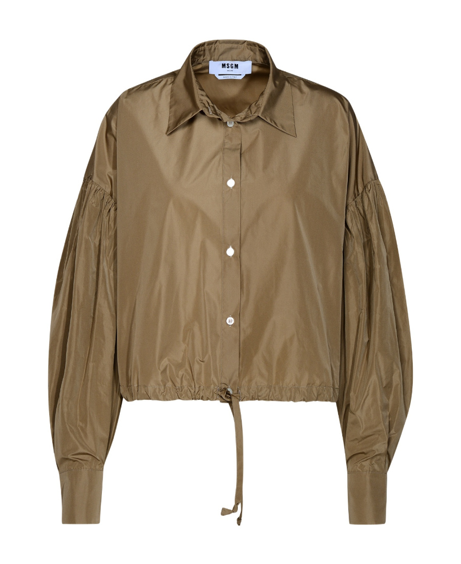 Msgm Draw Stringed Hem Puff-sleeved Shirt In Brown