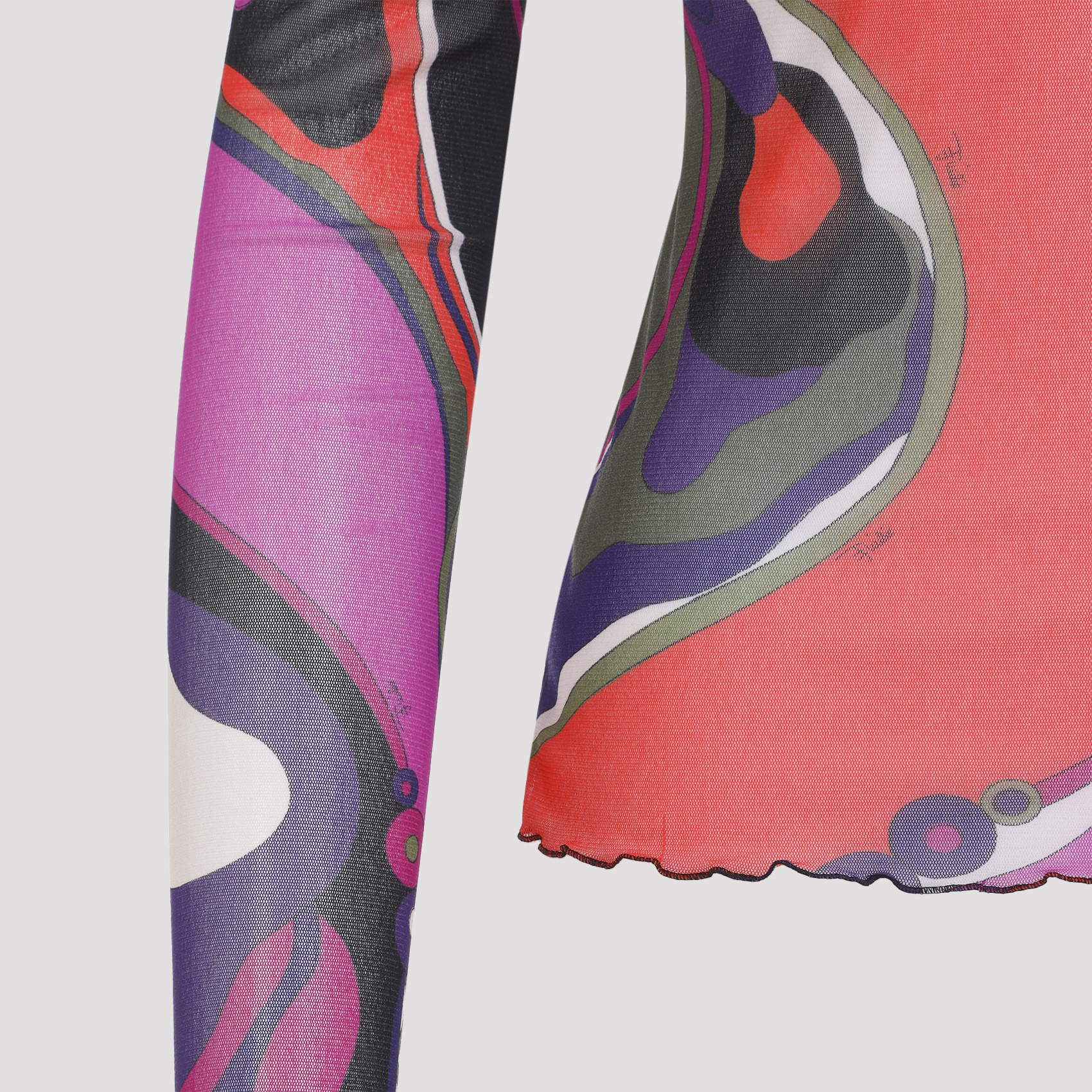 Pucci Long Sleeve Sheer Turtleneck Ruffled In Multi