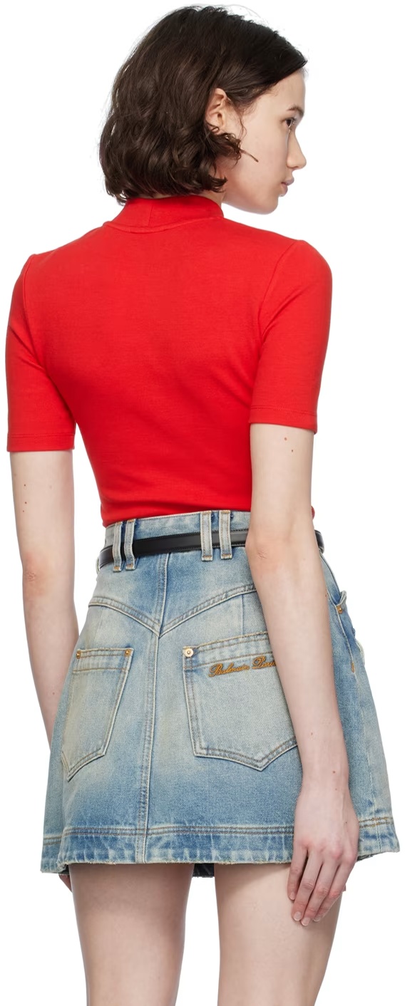 Balmain Red Button T-shirt In Multicolor