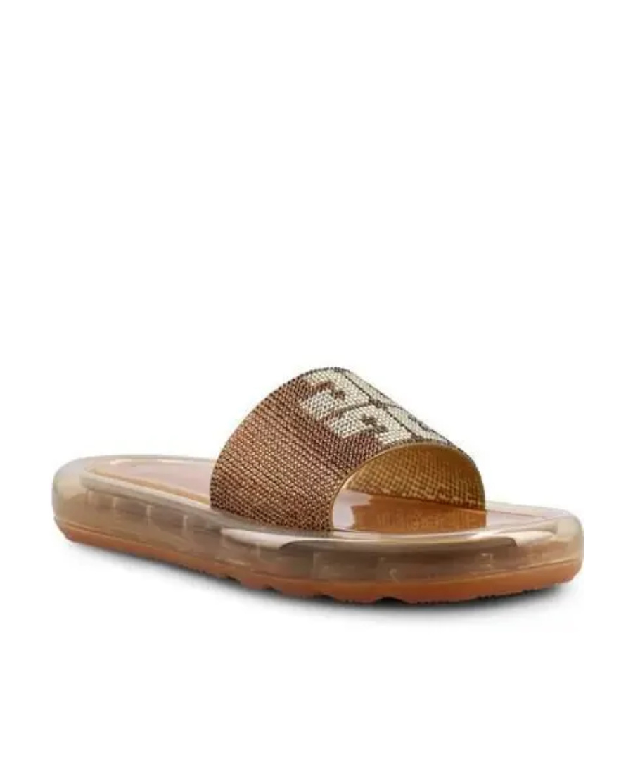 Tory Burch Bubble Jelly Crystal-embellished Slides In Brown