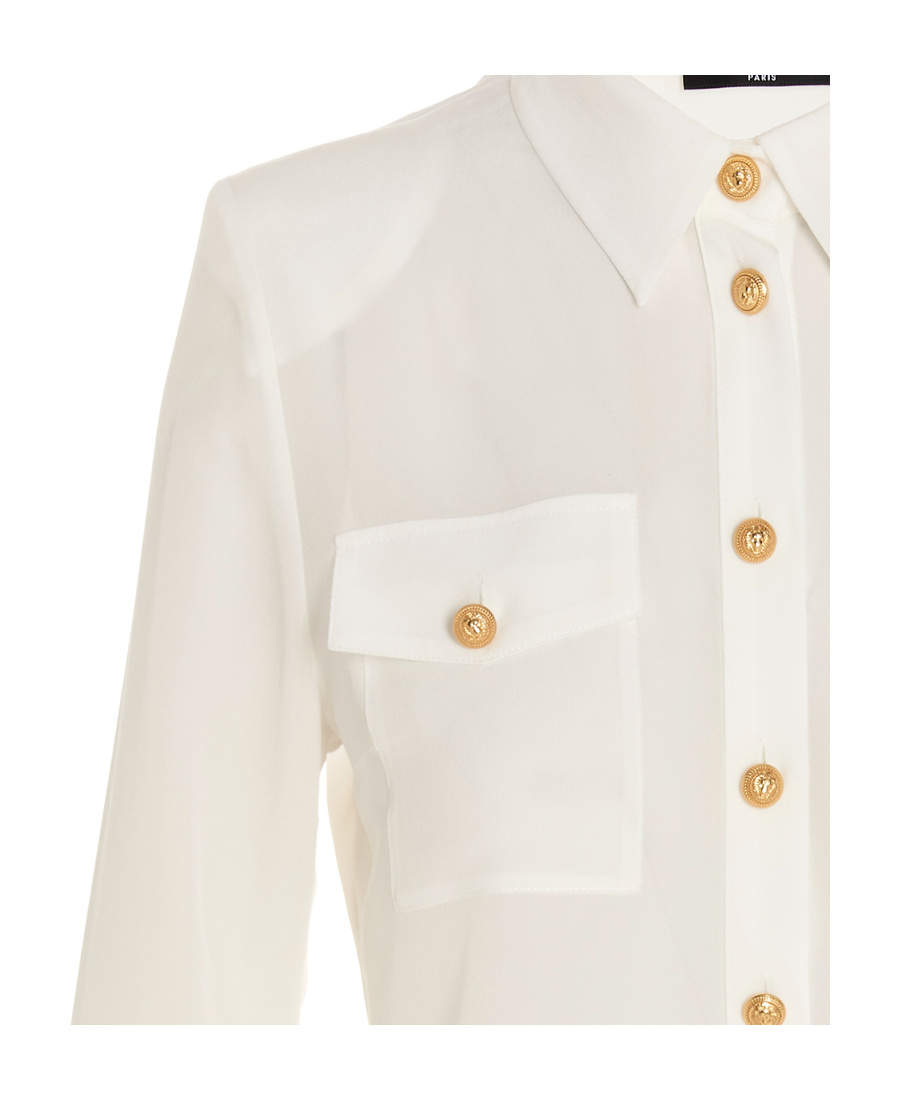 Balmain Silk Shirt With Padded Shoulders In White