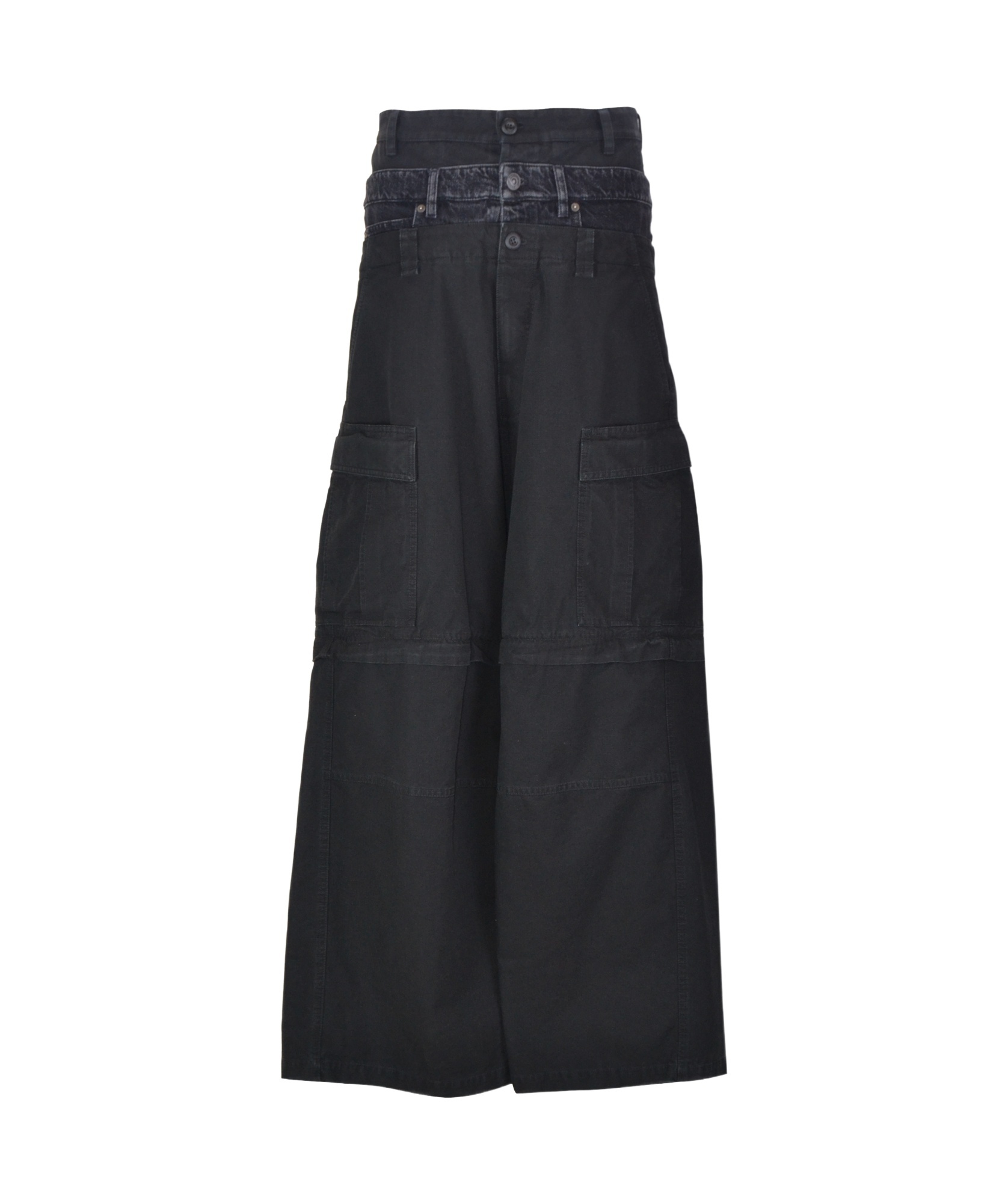 Balenciaga Men Cotton Layered Cargo Trousers In Black