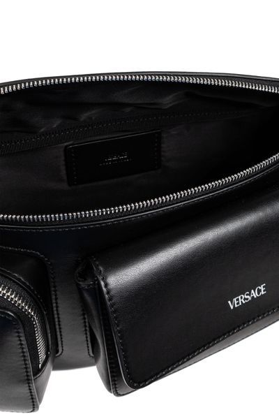 VERSACE LOGO-LETTERING LEATHER BELT BAG