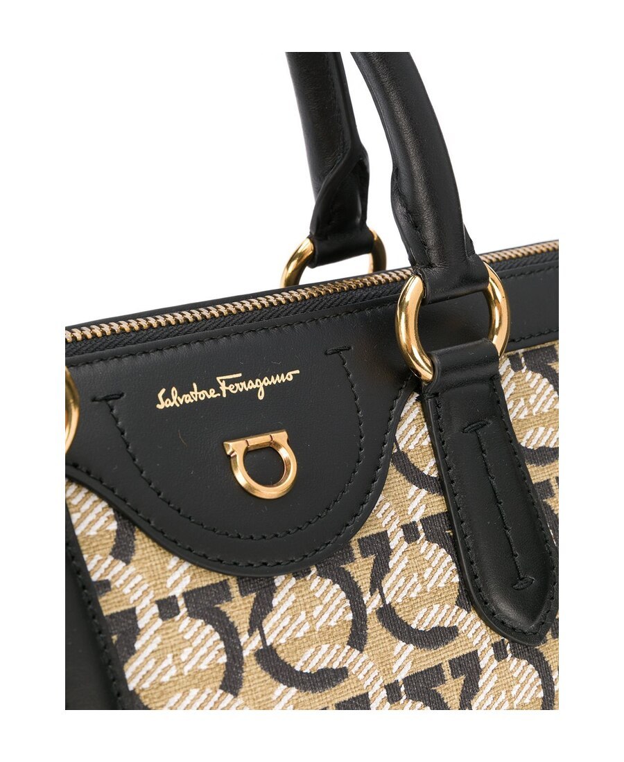 Ferragamo Interlocking Gancini Print Tote In Black