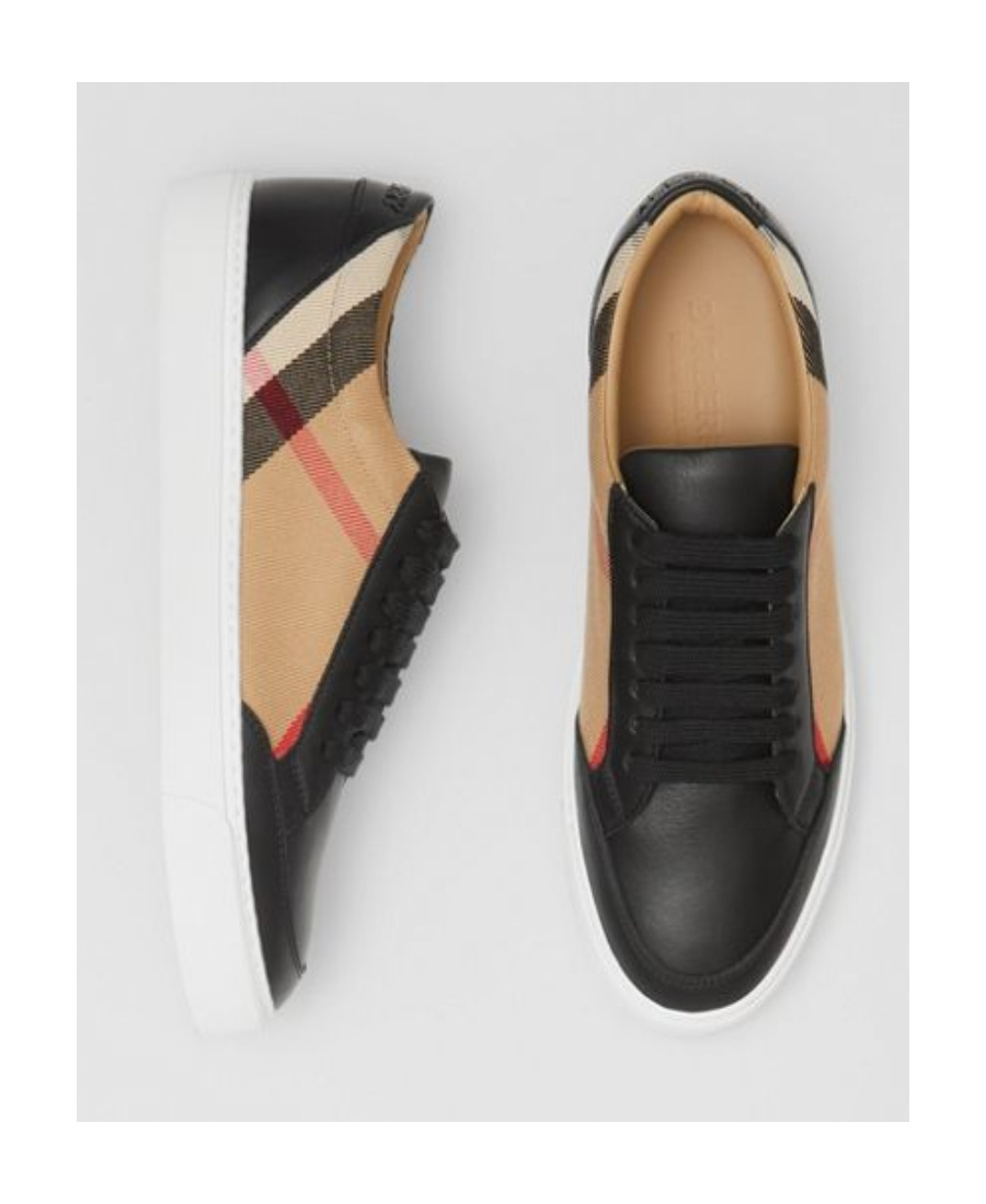 Burberry Check Leather Sneakers In Neutral