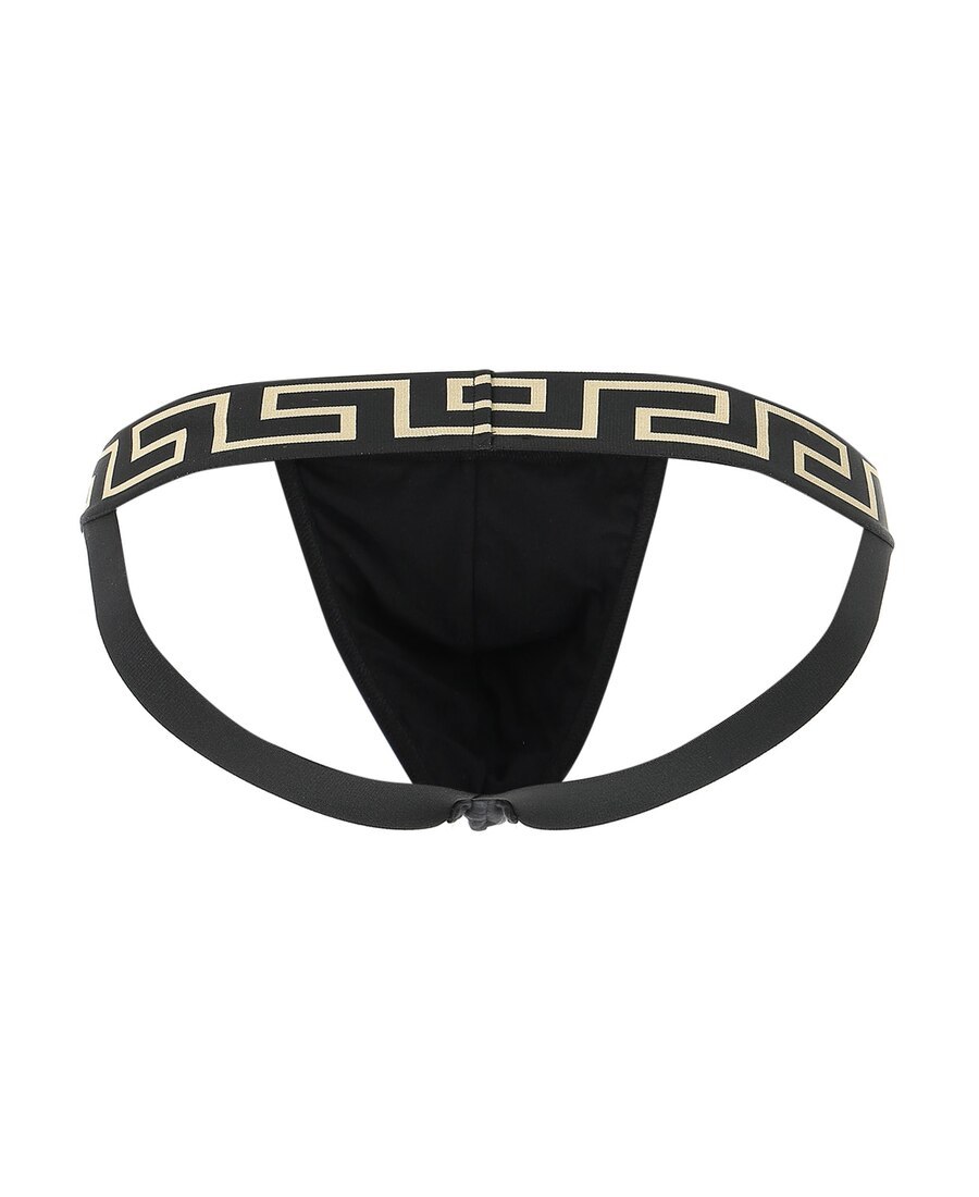 Versace Greca Border Elastic Waistband Briefs In Black