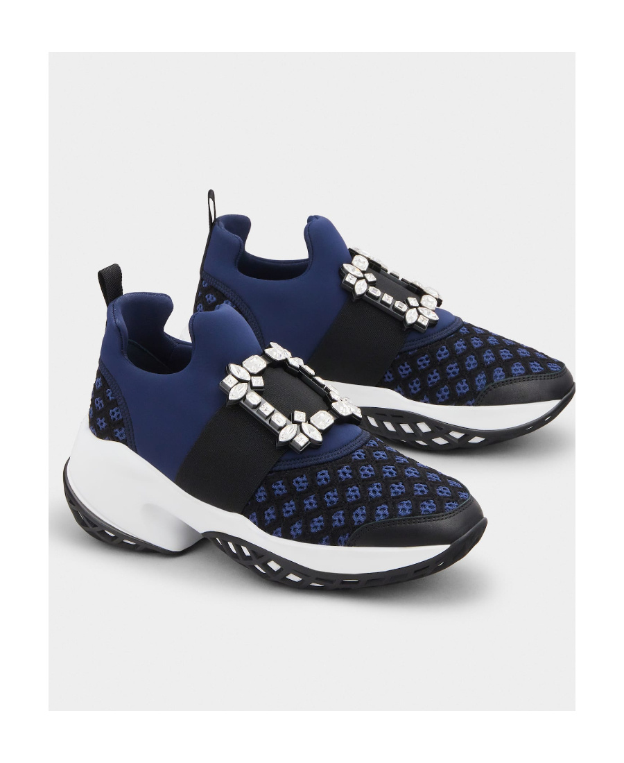 Roger Vivier Roger Viv Mesh Crystal Embellished Slip On Sneakers In Black Nylon In Black