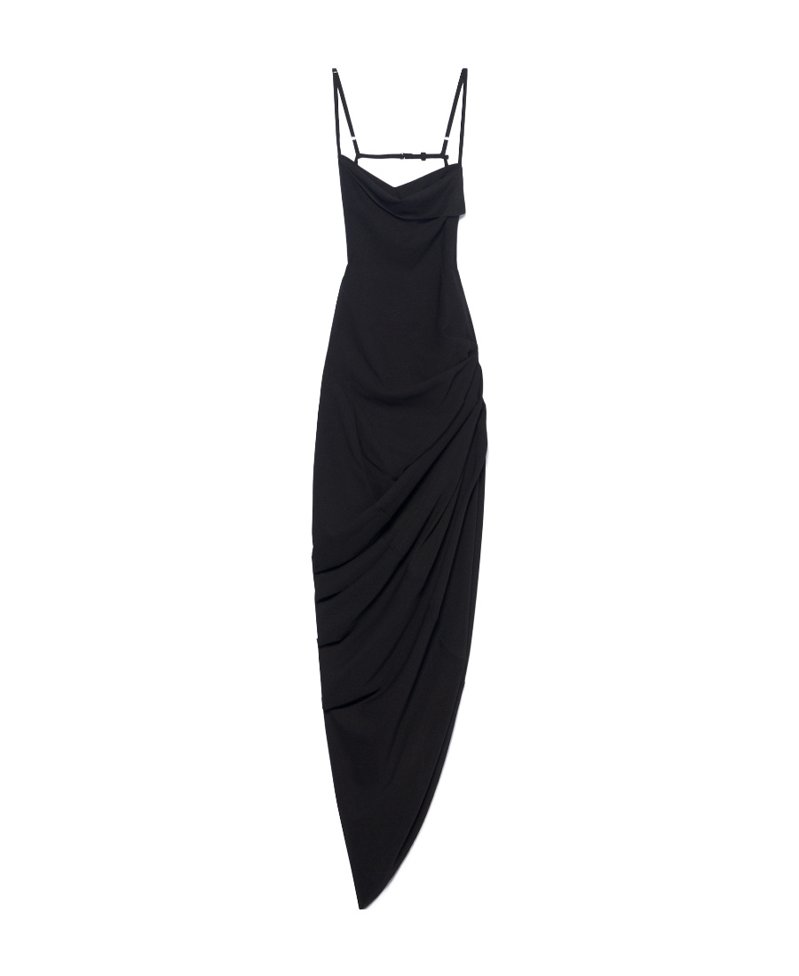 Jacquemus Saudade Asymmetric Ruched Dress In Black