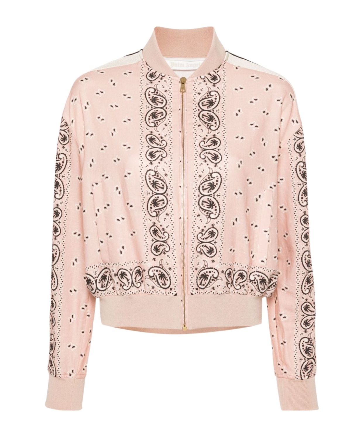 Palm Angels Pink\/white Linen Blend Print Bomber Jacket In Nude