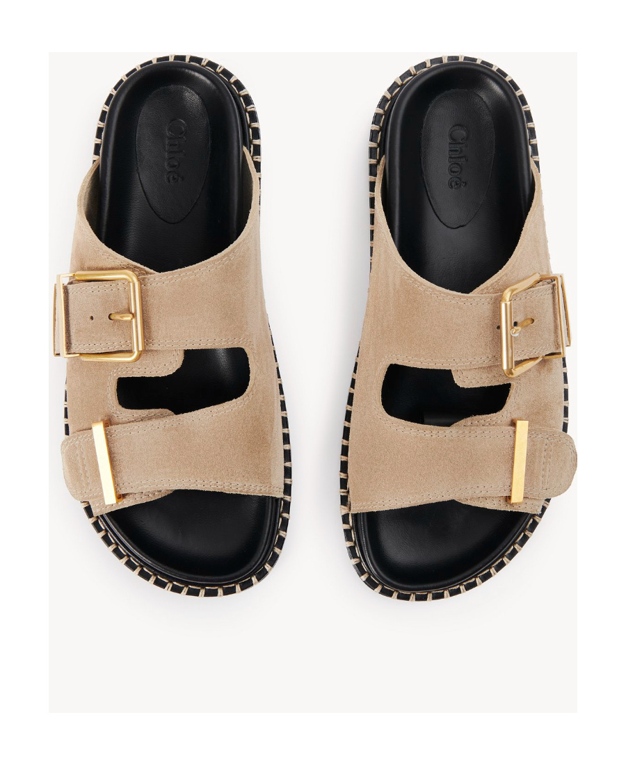 Chloé Rebecca Suede Slides In Nude