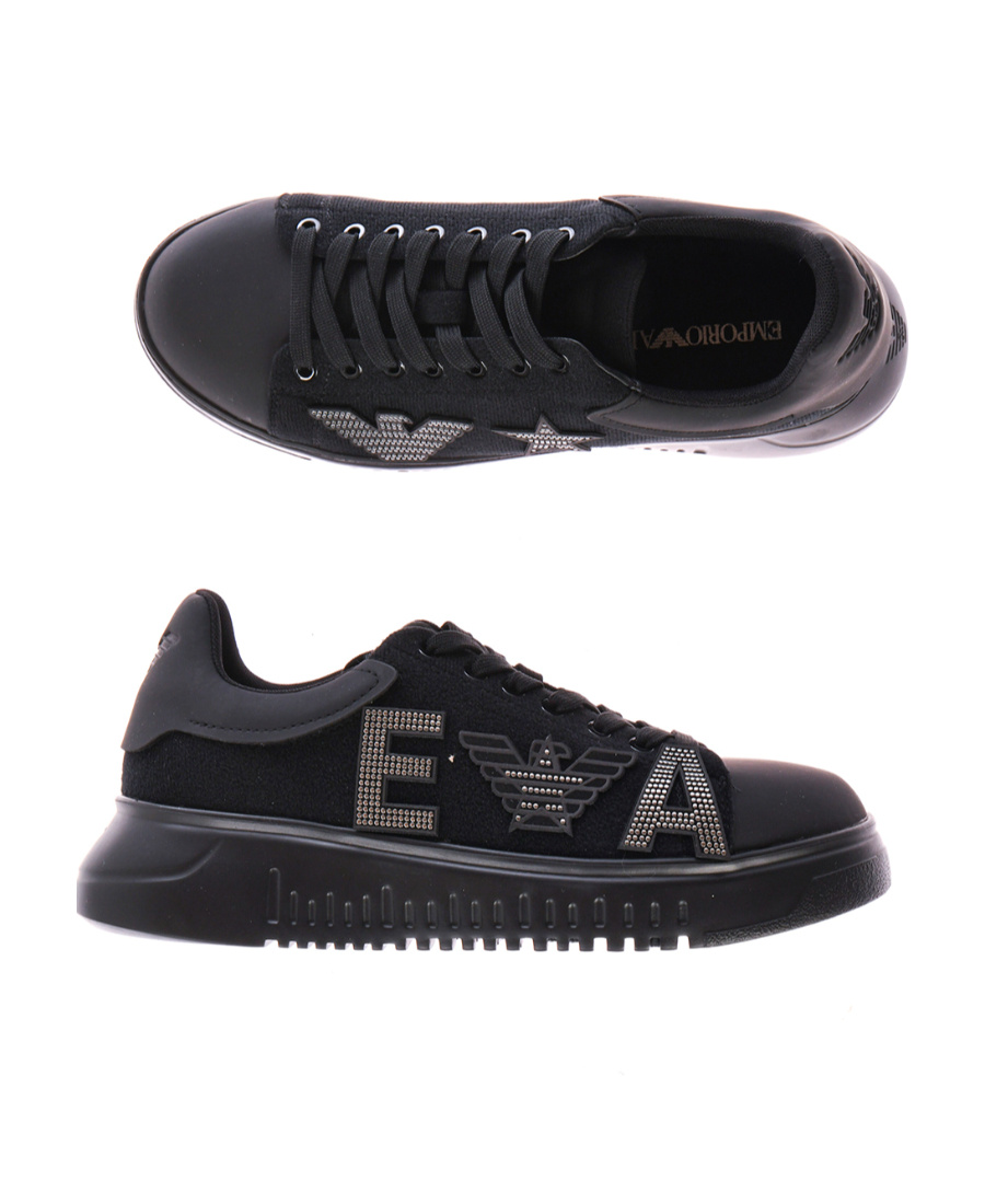 Emporio Armani Round Head Lace-up Sneakers In Black
