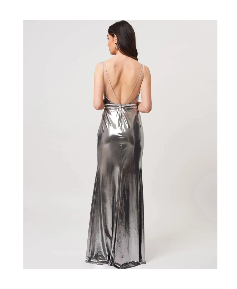 FOREVER UNIQUE DIAMOND DECORATED METAL-WRAPPED DRESS