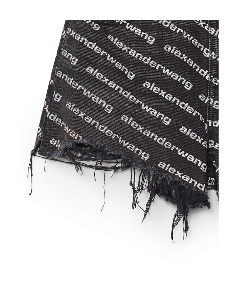 Alexander Wang Omens Grey Aged White Logo-print Bite Denim Shorts In Black