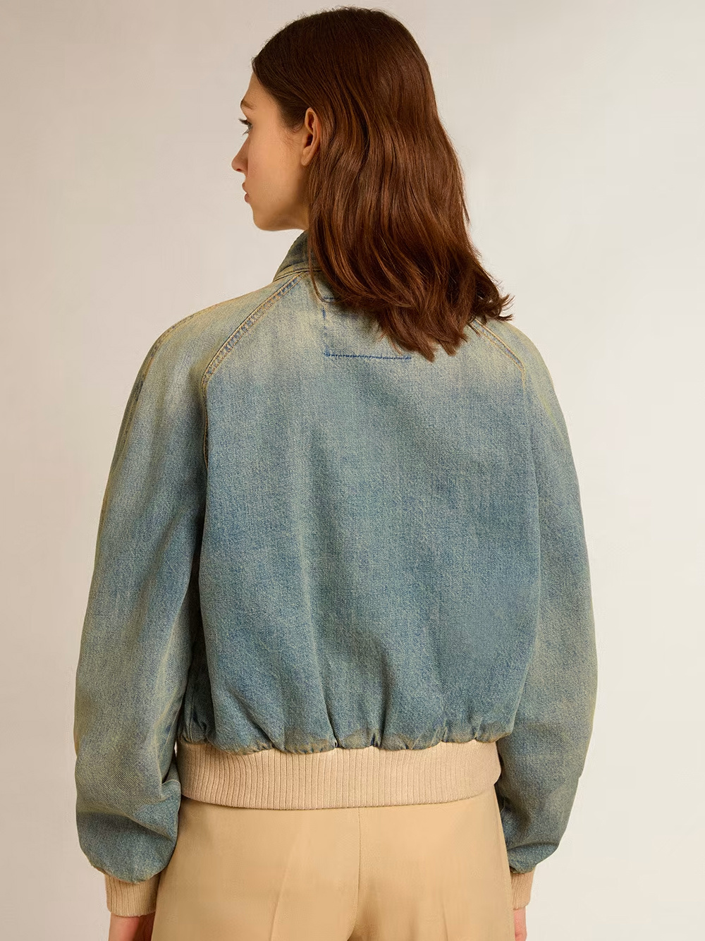 Golden Goose Bomber Jacket In Denim In Green