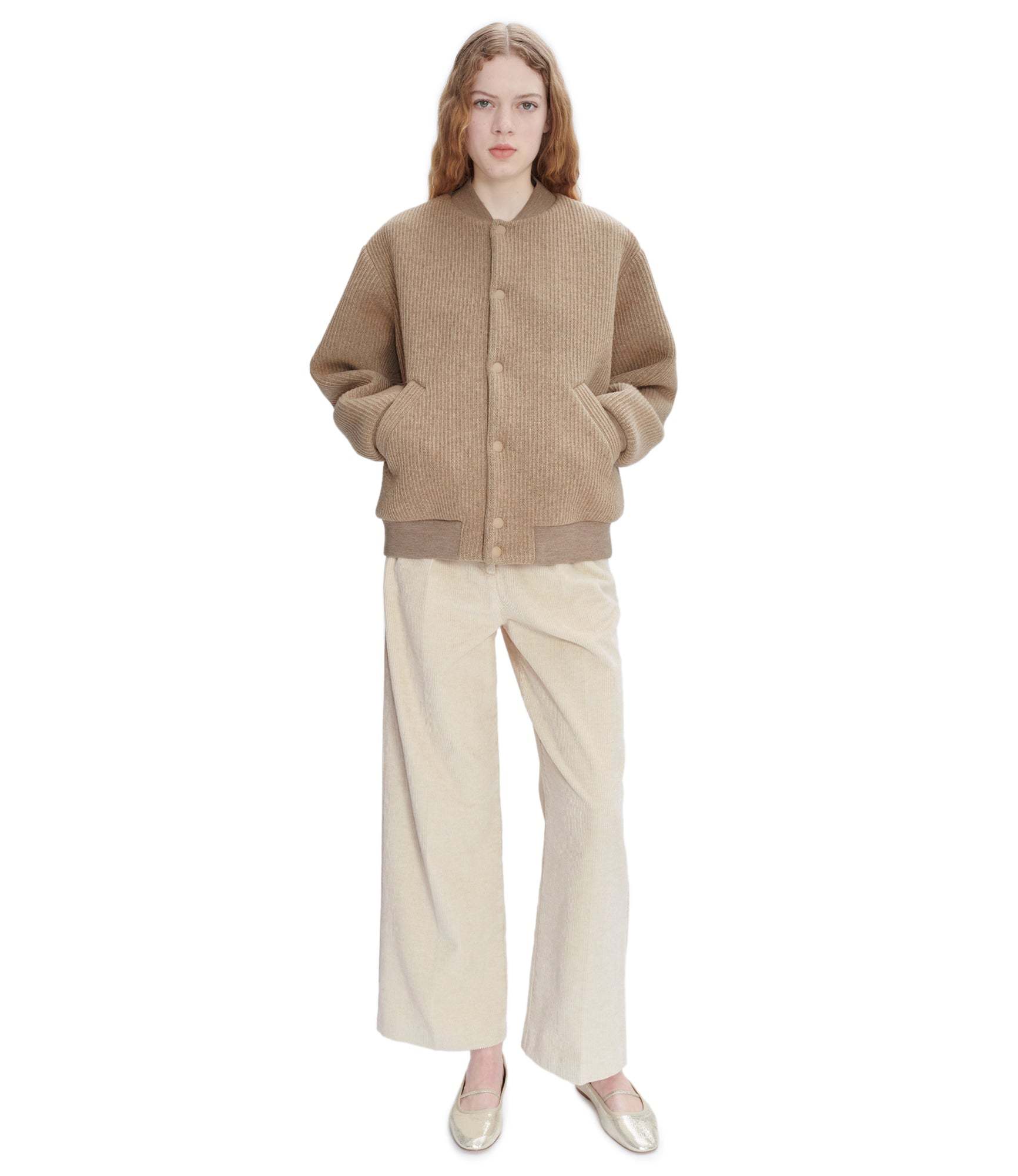 Apc Knitted Bomber Jacket In Nude