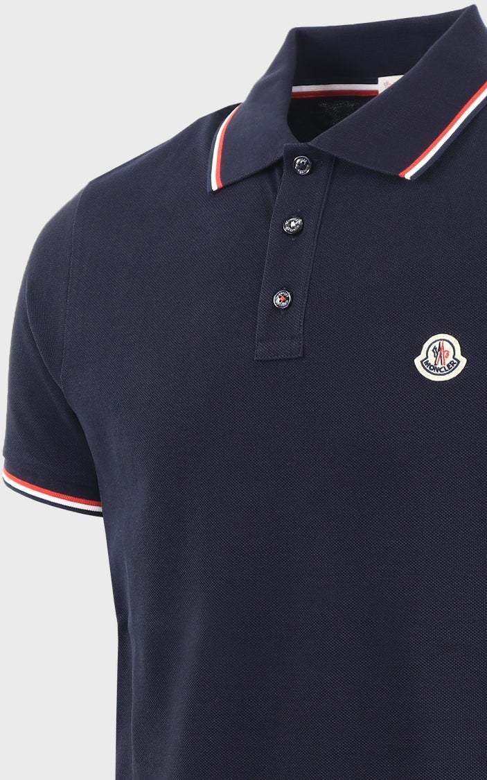 Moncler Cotton Polo Shirt With Logo In Blue