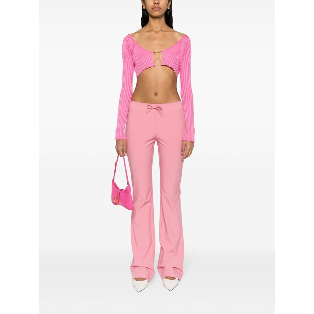 Jacquemus Logo Plaque Cropped Long-sleeve Top In Pink
