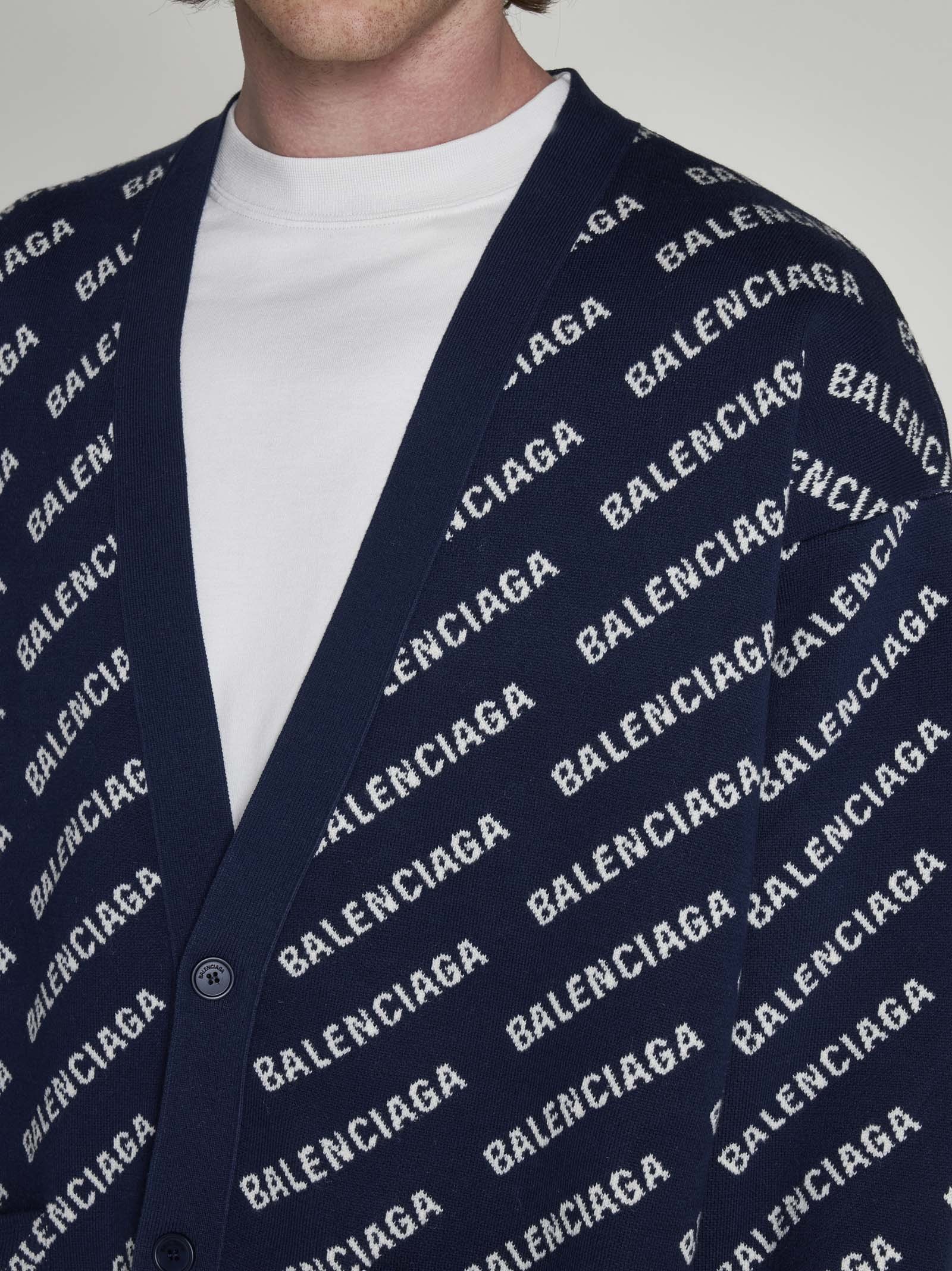 Balenciaga All-over Logo Button-up Cardigan In Blue